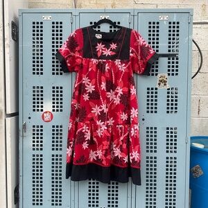 Vintage 70s 80s Red Hawaiian Floral Midi Caftan Dress